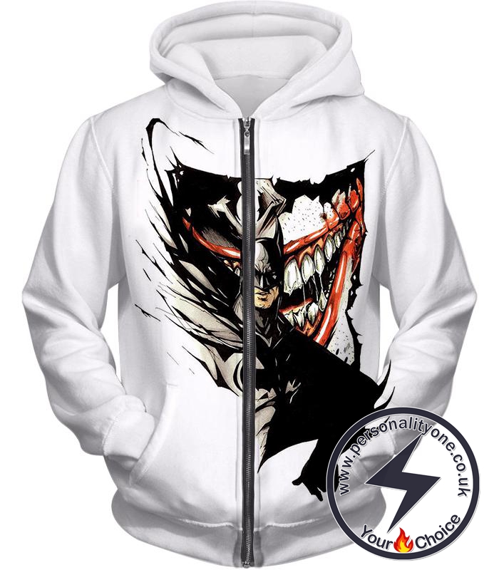 Amazing Fan Art Batman x The Joker Cool White Zip Up Hoodie